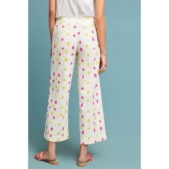 NWT!! ANTHROPOLOGIE Cropped Clip Dot Trousers Pink Yellow Crop Summer Size 0 - Picture 9 of 16